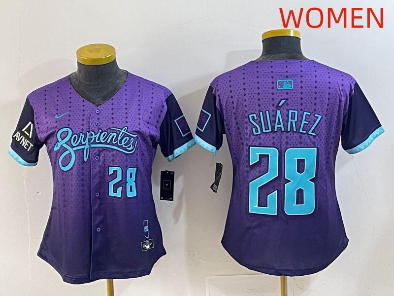 Women 2025 Arizona Diamondback #28 Suarez Purple Joint Name Nike MLB Jersey style 7